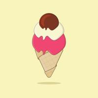 Illustration of Ice cream in waffle cone. Ice cream in flavor variant strawberry, vanilla, and chocolatte vector