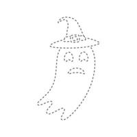 Ghost with witch hat tracing worksheet for kids vector