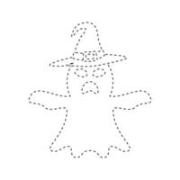 Ghost with witch hat tracing worksheet for kids vector