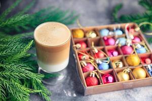cappuccino hot coffee christmas New Year sweet dessert home holiday atmosphere meal food snack on the table copy space food background rustic top view