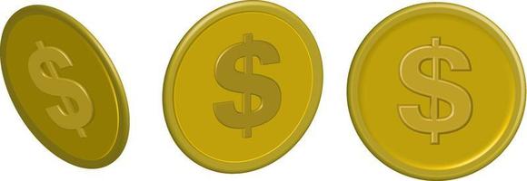 3d Set Dollar Coins Sign with different position vector