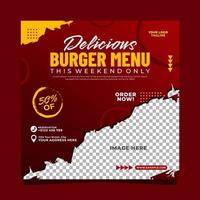 Burger menu promotion social media post banner template design vector