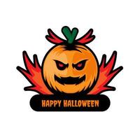 insignias o etiquetas del logotipo web de halloween fantasma de calabaza con fuego vector