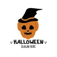 logotipo de halloween para su diseño con ilustración vectorial de calabaza dibujada a mano. esta ilustración se puede utilizar como tarjeta de felicitación, afiche o impresión. vector