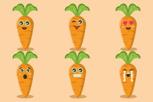 personaje de zanahoria con varias emociones vector