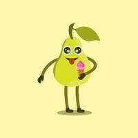 pear character eating ice cream vector