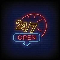 Neon Sign open 24 hours with Brick Wall Background vector
