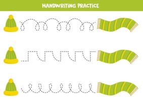 Tracing lines for kids. Hand drawn warm accessories. Writing practice. vector