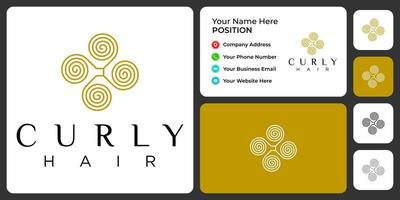 Curly hair salon logo design with business card template. vector