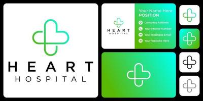 Health medical and love logo design with business card template. vector