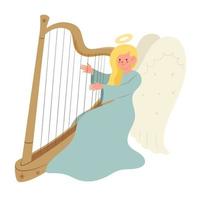 Angel playing the harp isolate on a white background. Vector graphics.