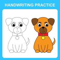 Handwriting practice. Draw lines and color the dog puppy. Educational kids game, coloring sheet, printable worksheet. Vector illustration