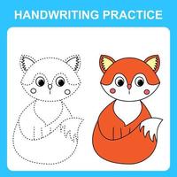 Handwriting practice. Draw lines and color the fox. Educational kids game, coloring sheet, printable worksheet. Vector illustration