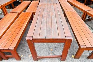 wooden table in outdoor restaurant photo