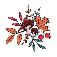 Autumn composition with mushrooms, berries and leaves vector