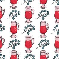 Hand drawn autumn seamless pattern with berries and mulled wine vector