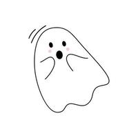 Vector cute surprised ghost. Flying spirit in flat design. Outline phantom on white background. Doodle ghost. Halloween.