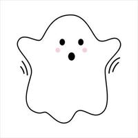 Vector with cute screaming ghost. Flying spirit in flat design. Outline phantom on white background. Doodle ghost. Halloween.