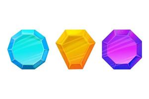 Diamond set in different colors, gemstone jewel in cartoon style isolated on white background. Collection crystals. Ui game asset. Vector illustration