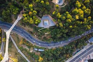 Aerial drone view of new pedestrian bridge from above photo