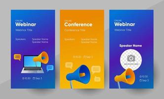 Social media story or post template for webinar, conference, event or any other announcement. Background and illustration for social media banner design in vector.