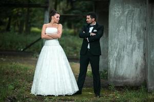 bride and groom having fun photo