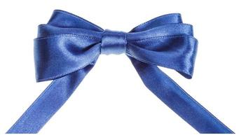 real blue ribbon bow with horizontal cut ends photo