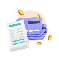 3d  vector invoice bill online payment with credit card icon design