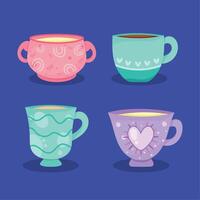 four ceramic cups icons vector