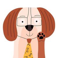 Portrait of a dog with glasses and a tie. Vector illustration in flat style