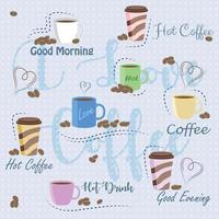 Coffee cups with coffee beans and good wishes premium vector illustration