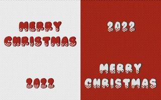 White red Merry Christmas banner on knit texture background with 2022 year numbers. Printable greeting card for holiday season vector