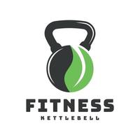 Kettle Bell leaf combination design logo, fitness equipment, template, symbol, icon vector