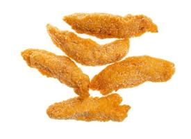 cooked chicken strips isolated on white photo