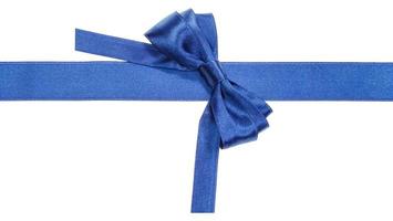 Turned real blue satin bow on narrow ribbon photo