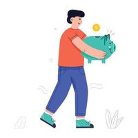 Piggy bank in hand, flat illustration of savings vector