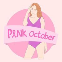 ilustración de banner de concientización sobre el cáncer de mama. mes de octubre rosa campaña de salud femenina vector