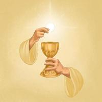 Sacred Host. Consecration of bread and wine in the body and blood of Jesus vector