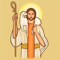 Jesus good Shepherd. Carrying a sheep on his shoulders vector
