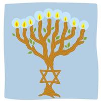 candelabro de hanukkah en forma de ramas entrelazadas de un olivo con capullos. vector