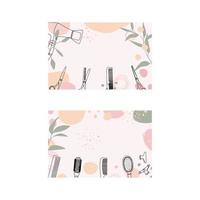 A set of horizontal backgrounds with abstract shapes and hand drawn hairdresser tools in pastel colors. Template with copy space for a business card, banner, flyer.Line with editable stroke,vector. vector