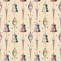 Christmas decorations vintage tree toys in retro style. Seamless vector pattern for wrapping paper, fabric, background, greeting card, invitations