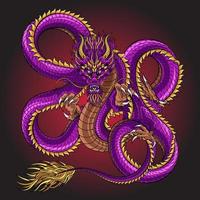 Ilustración de concepto de dragón de fantasía japonesa agresiva vector