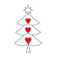 Christmas tree with hearts and a Christmas star. A Christmas tree icon with a thin line. vector