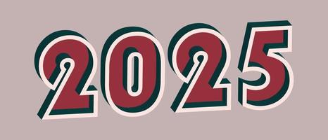 2025 year with 3D effect in retro style. Well red and Deep Teal colors vector