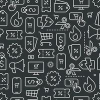 Black friday and cyber monday seamless pattern of line icons on black background vector