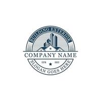 simple building exterior logo badge with shape, best for real estate, building company logo design inspirations