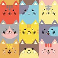 conjunto de varios avatares de expresiones faciales de gatos. adorable lindo bebé animal cabeza vector ilustración. diseño simple de emoticono de cara de dibujos animados de animales sonrientes felices. gráficos y fondos coloridos.