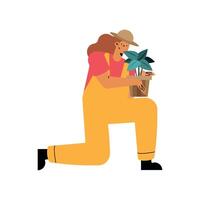 farmer girl with houseplant vector