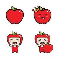 Cute fresh apple fruit mascot and character design vector